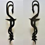 Uniek zeer grote zware bronzen deurgreep Esculaap slang, Antiek en Kunst, Ophalen of Verzenden