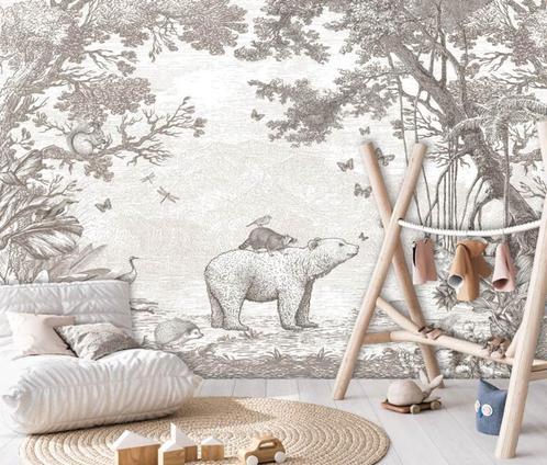 Fotobehang / Behang - Kinderkamer - Bosdieren Taupe, Huis en Inrichting, Stoffering | Behang, Wit, minder dan 10 m², Verzenden