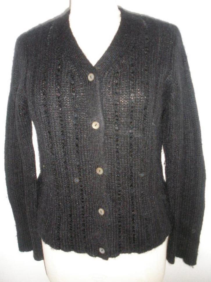 TURNOVER vest zwart mohair wol met pailletten maat L, Kleding | Dames, Truien en Vesten, Zo goed als nieuw, Maat 42/44 (L), Zwart