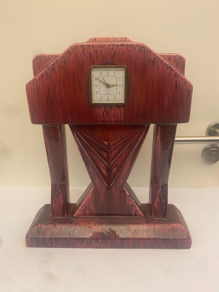 Art Deco Fauvette Japy Klok Frankrijk Rood, Antiek en Kunst, Antiek | Klokken, Ophalen of Verzenden
