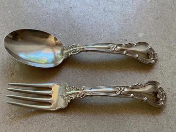 Gorham Sterling zilveren baby lepel +vork gemerkt Chantilly beschikbaar voor biedingen