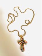 Vintage Micro mozaiek cricifix en ketting, Gebruikt, Ophalen of Verzenden, Goud, Overige materialen
