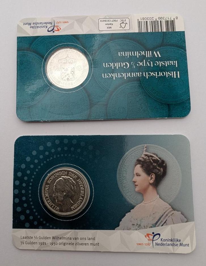 Originele ½ Guldenmunt Wilhelmina 1922 en 1930, Postzegels en Munten, Munten | Nederland, Losse munt, ½ gulden, Koningin Wilhelmina