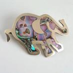 Vintage broche alpaca abalone olifant, Sieraden, Tassen en Uiterlijk, Broches, Ophalen of Verzenden