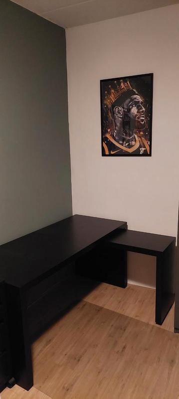 Ikea Malm bureau, uitschuifbaar met Micke ladeblok op wielen - afbeelding 2