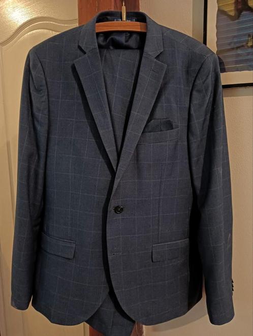Mooi blauw geruit pak, maat 50/52. 1x gedragen, Kleding | Heren, Kostuums en Colberts, Zo goed als nieuw, Maat 48/50 (M), Blauw