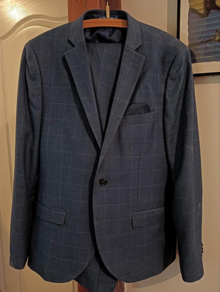 Mooi blauw geruit pak, maat 50/52. 1x gedragen, Kleding | Heren, Kostuums en Colberts, Zo goed als nieuw, Maat 48/50 (M), Blauw