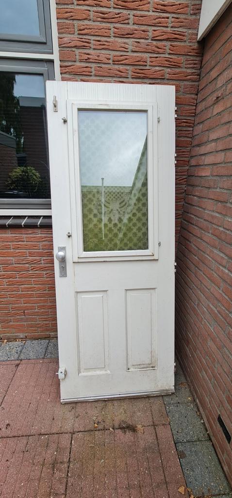 Massieve Buitendeur met Raster en Horgaas, Doe-het-zelf en Verbouw, Deuren en Horren, Gebruikt, Buitendeur, 200 tot 215 cm, Minder dan 80 cm