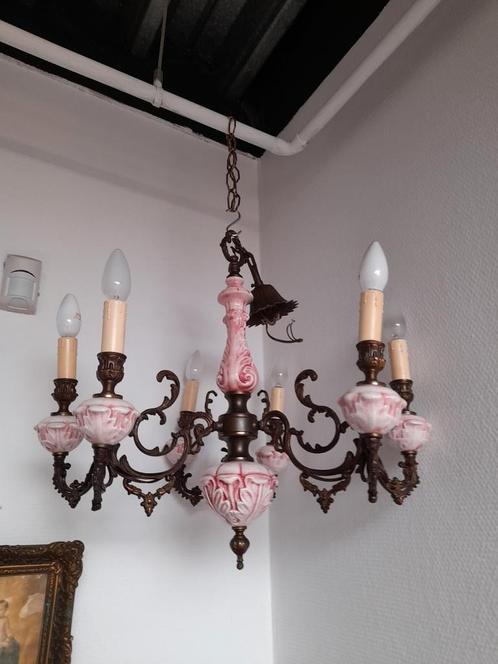 Antieke porseleinen kroon luchter, Huis en Inrichting, Lampen | Kroonluchters, Zo goed als nieuw, Ophalen of Verzenden