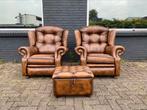 Twee Springvale Chesterfield fauteuils bruin GRATIS BEZORGD, Ophalen of Verzenden, Gebruikt, 75 tot 100 cm, Leer
