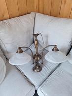 3 lampen messing met melkglas, Huis en Inrichting, Lampen | Hanglampen, Ophalen, Zo goed als nieuw, Minder dan 50 cm