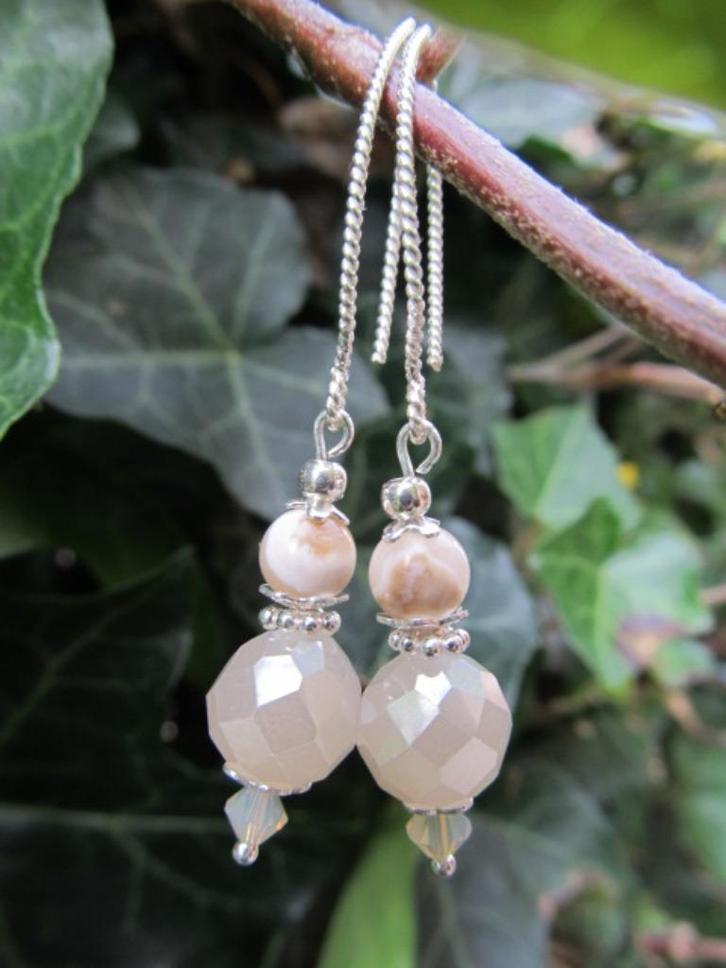 Oorbellen Crazy Sand kristalglas facet-agaat zilver, Sieraden, Tassen en Uiterlijk, Oorbellen, Nieuw, Hangers, Zilver, Bruin, Met edelsteen