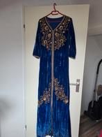 Blauwe Velvet Jurk met Gouden Borduurwerk - Maat M, Maat 38/40 (M), Blauw, Ophalen of Verzenden, Onbekend
