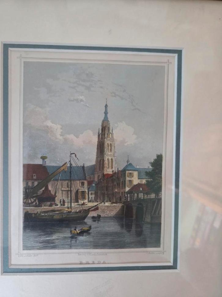 Oude prent Breda Grote Kerk, Chr. Schüler, Antiek en Kunst, Kunst | Etsen en Gravures, Ophalen of Verzenden