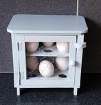 Brocant houten eierkastje voor 12 eieren, licht blauw, Ophalen of Verzenden