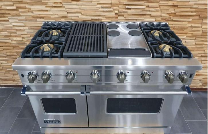 Luxe Viking Fornuis 120cm RVS 2 GASOVEN teppanyaki & Grill, Witgoed en Apparatuur, Fornuizen, Zo goed als nieuw, Vrijstaand, Gas