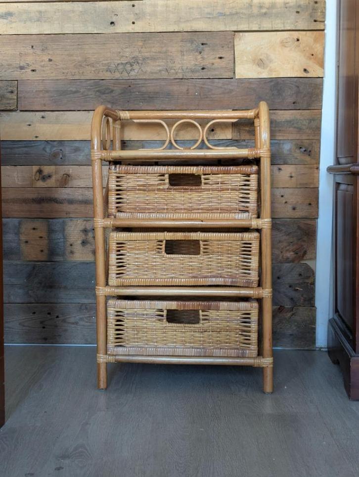Vintage rotan ladekastje, Huis en Inrichting, Kasten | Ladekasten, Gebruikt, Minder dan 100 cm, Minder dan 50 cm, 25 tot 50 cm
