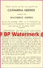 Heeren Catharina 1881 St Willebrord 1957 Roosendaal x Jasper, Verzamelen, Bidprentjes en Rouwkaarten, Bidprentje, Ophalen of Verzenden