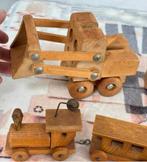 Vintage antiek hout houten Speelgoed trein truck shovel wood, Ophalen of Verzenden