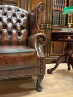 Chesterfield king side oorfauteuil bruin gevlamd, Huis en Inrichting, Fauteuils, Ophalen, Chesterfield brand, Info@chesterfieldjunkie.nl