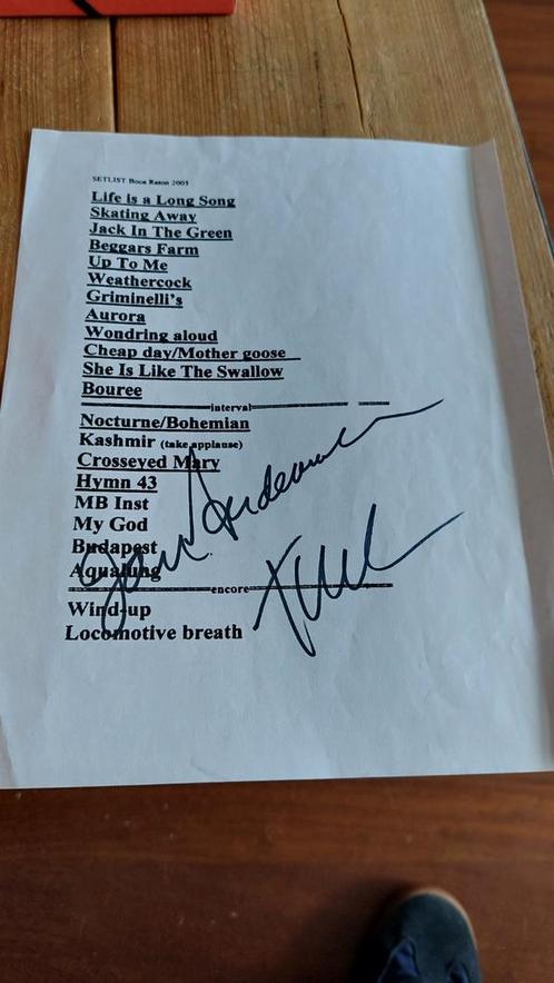 Jethro tull ian anderson gesigneerd setlist handtekening, Cd's en Dvd's, Vinyl | Filmmuziek en Soundtracks, Gebruikt, Ophalen of Verzenden