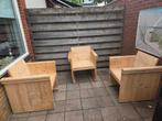 3 stoelen steigerhout met wieltjes., Ophalen, Gebruikt, Steigerhout