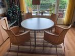 Eethoek met 4 stoelen, tafel rond,, Huis en Inrichting, Tafels | Eettafels, Ophalen, Gebruikt, Metaal, Rond