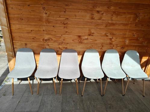 Zes eetkamer stoelen Leen Bakker, Huis en Inrichting, Stoelen, Gebruikt, Vijf, Zes of meer stoelen, Metaal, Stof, Grijs, Ophalen