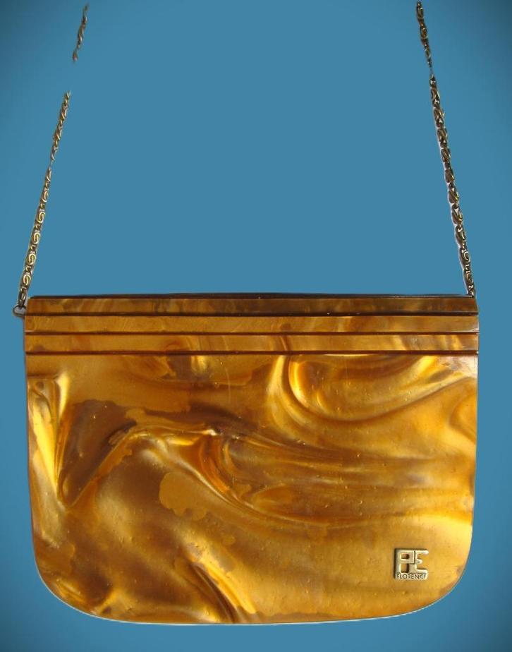 Tas~PE Florence Clutch~Vintage~Goud kleur Ketting~Hardcove, Sieraden, Tassen en Uiterlijk, Tassen | Damestassen, Gebruikt, Avondtasje