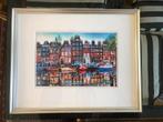 Schilderij Amsterdam panden straat, Antiek en Kunst, Kunst | Schilderijen | Abstract, Ophalen of Verzenden