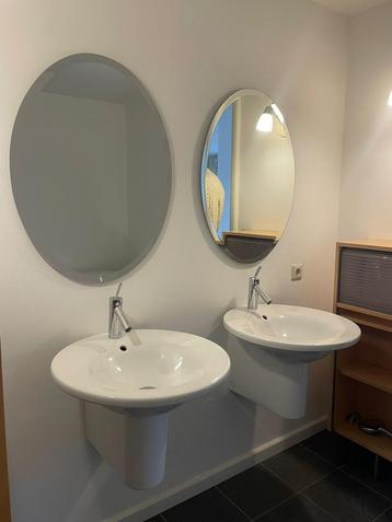 Twee wastafels met zilveren mengkraan. beschikbaar voor biedingen