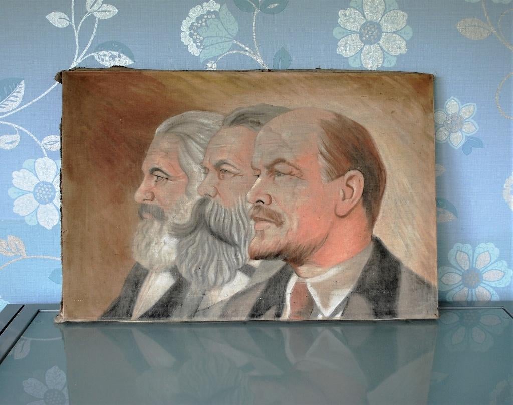 Lenin Marx en Engels Schilderij 60 x 39,5 cm Origineel !, Antiek en Kunst, Ophalen of Verzenden