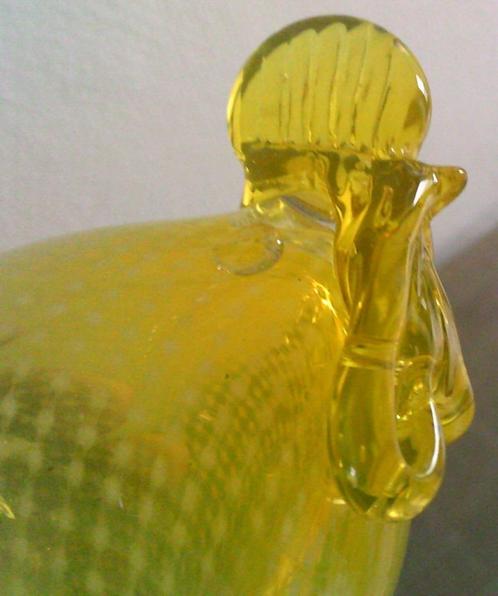 Glazen gele kip 9cm met bewerkt glas, Diversen, Pasen, Gebruikt, Ophalen of Verzenden