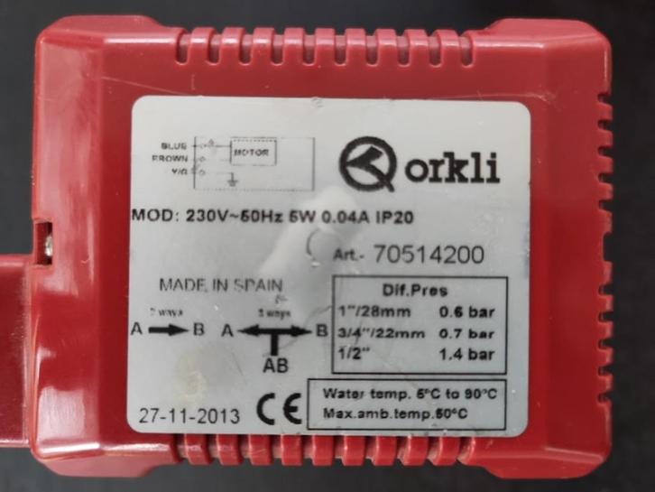 Drieweg gemotoriseerde zoneklep ORKLI 3/4"/22 mm, Hobby en Vrije tijd, Overige Hobby en Vrije tijd, Ophalen of Verzenden