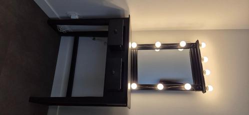 Zwarte kaptafel met spiegel en verlichting, Huis en Inrichting, Tafels | Kaptafels, 100 tot 150 cm, 50 tot 100 cm, Hout, Ophalen