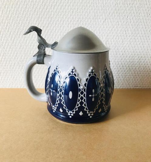 Oude bierpul, Marzi & Remy Keramik, met tinnen deksel, Antiek en Kunst, Antiek | Servies los, Ophalen of Verzenden