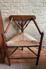 Vintage houten hoekstoel met rieten zitting, Antiek en Kunst, Ophalen