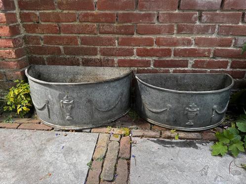 2 demi-lune plantenbakken – lood, bijzondere tuinvondst!, Tuin en Terras, Bloembakken en Plantenbakken, Gebruikt, Overige materialen