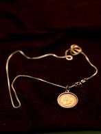 Gouden Tientje 1925 Wilhelmina aan Gouden Ketting, Ophalen of Verzenden, Gebruikt, Goud, Met hanger