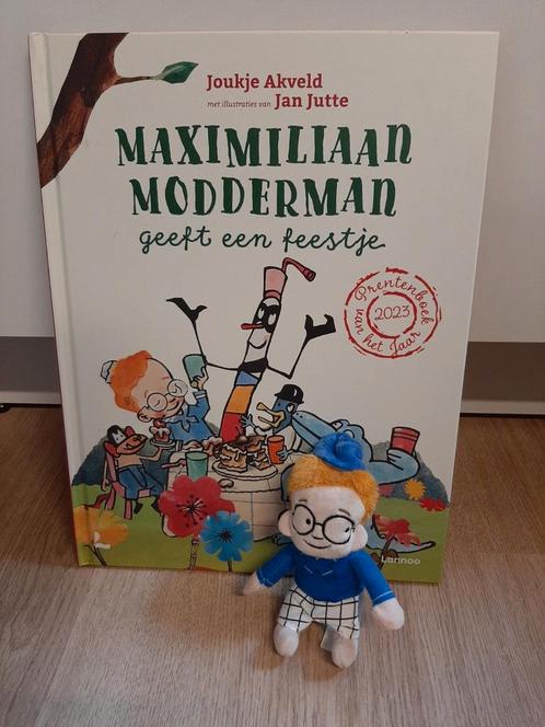 Maximiliaan modderman geeft een feestje boek + vingerpopje, Boeken, Prentenboeken en Plaatjesalbums, Ophalen of Verzenden