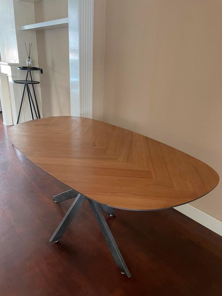 Deens ovale tafel visgraat, Huis en Inrichting, Tafels | Eettafels, Zo goed als nieuw, 100 tot 150 cm, 200 cm of meer, Ovaal, Teakhout