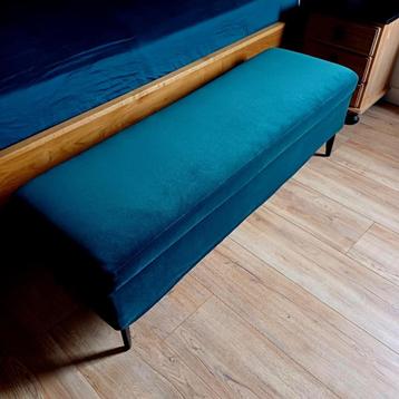 Petrol velvet (bed)bank met opberg mogelijkheid beschikbaar voor biedingen