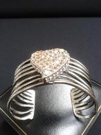 Zilverkleurige brede ARMBAND met Blinkend HART, Overige materialen, Ophalen of Verzenden, Zo goed als nieuw, Zilver