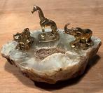 Letterbakfiguurtjes messing leeuw giraf olifant op agaat, Ophalen of Verzenden