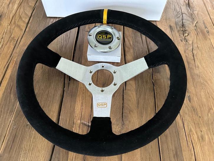 QSP 350mm 70mm suede zilver sportstuur autostuur stuur, Auto diversen, Tuning en Styling, Ophalen of Verzenden