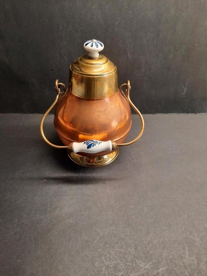 Doofpot met Porseleinen knop en handvat, Antiek en Kunst, Antiek | Koper en Brons, Koper, Ophalen of Verzenden