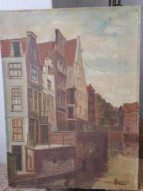 olieverf turfmarkt Grimburgwal Amsterdam Acket, Antiek en Kunst, Kunst | Schilderijen | Klassiek, Ophalen