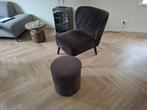 Fauteuil zwarte stoel met poef voetenbankje velours fluweel, Huis en Inrichting, Fauteuils, Ophalen, Hout, Gebruikt, 75 tot 100 cm