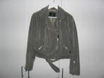 Rino & Pelle Groen/Beige Suede Biker Jasje Maat 38, Kleding | Dames, Jasjes, Kostuums en Pakken, Maat 38/40 (M), Verzenden, Zo goed als nieuw