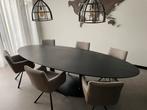 Eleonora ovale eettafel zwart 300cm met zware stalen poot, Ophalen, 100 tot 150 cm, Eikenhout, 200 cm of meer